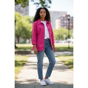 Attyre New York Womens Hot Pink Button Front 3/4 Sleeve Jacket Size M Flaw pic